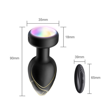 Black Luminous LED Vibrating Anal Plug with Wireless Remote - 10 Speeds, 7 Light Modes, Waterproof Silicone V888-ELOSUNG32163