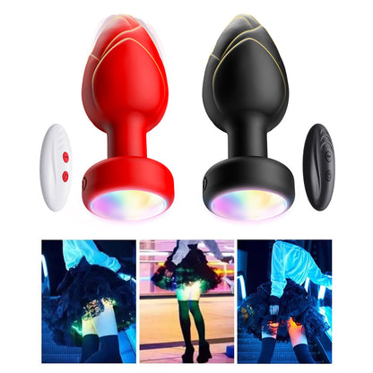 Black Luminous LED Vibrating Anal Plug with Wireless Remote - 10 Speeds, 7 Light Modes, Waterproof Silicone V888-ELOSUNG32163