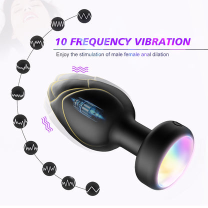 Green Luminous LED Vibrating Anal Plug with Wireless Remote - 10 Speeds, 7 Light Modes, Waterproof Silicone V888-ELOSUNG32165