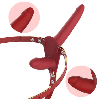 Red Versatile Unisex Dual-Ended Silicone Strap-On Dildo with Adjustable Leather Harness for Couples & Solo V888-ELOSUNG32166