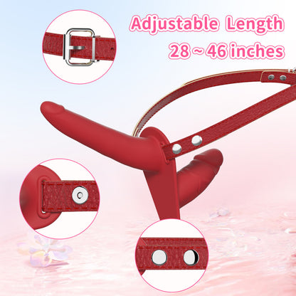 Red Versatile Unisex Dual-Ended Silicone Strap-On Dildo with Adjustable Leather Harness for Couples & Solo V888-ELOSUNG32166