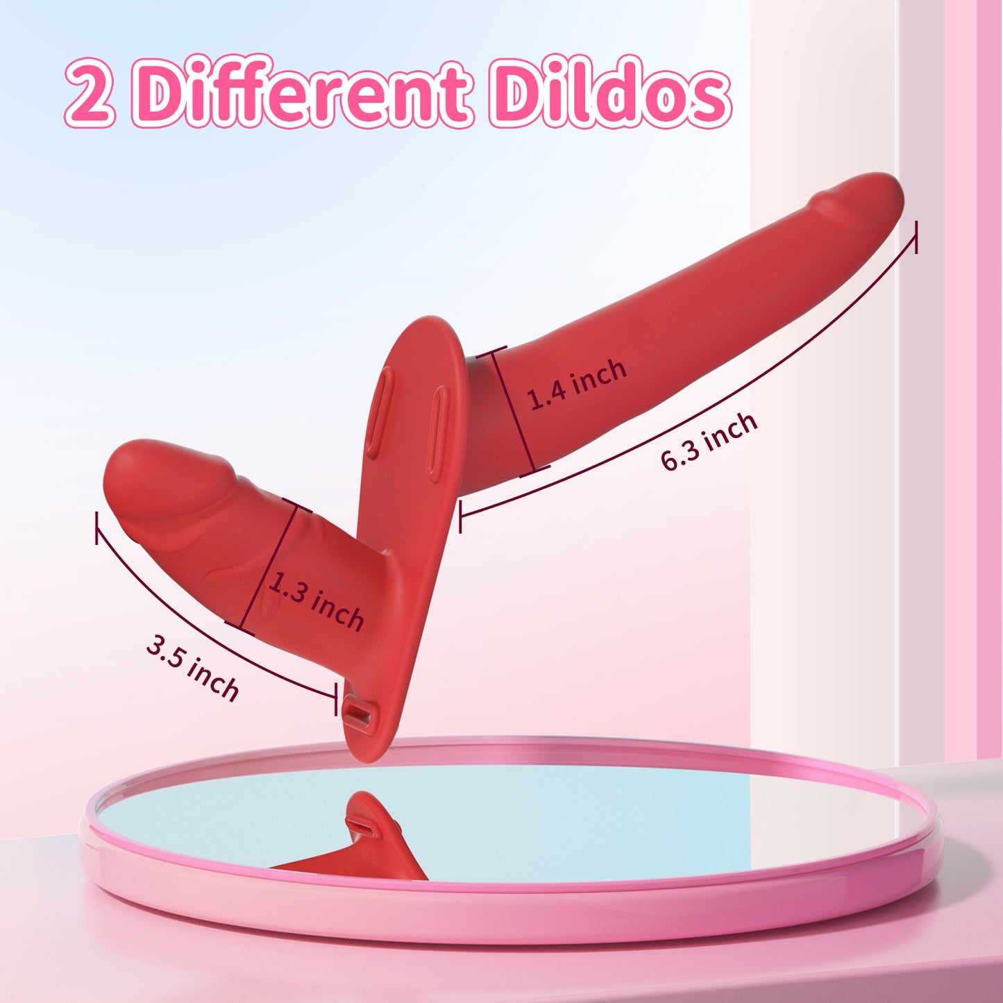 Red Versatile Unisex Dual-Ended Silicone Strap-On Dildo with Adjustable Leather Harness for Couples & Solo V888-ELOSUNG32166