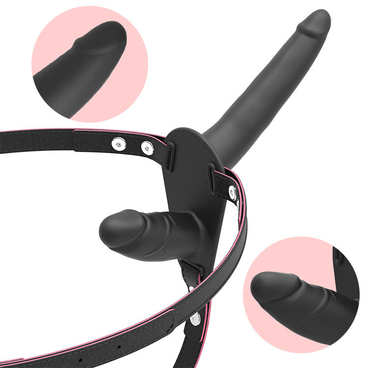 Black Versatile Unisex Dual-Ended Silicone Strap-On Dildo with Adjustable Leather Harness for Couples & Solo V888-ELOSUNG32167