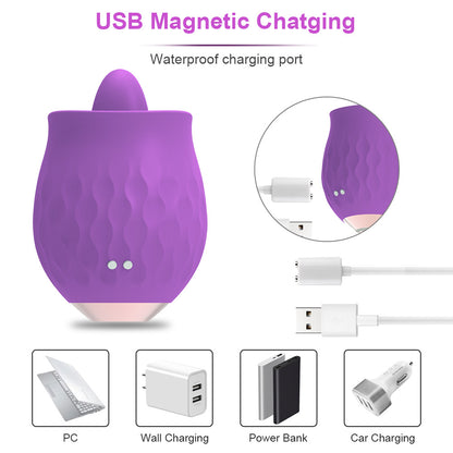 Pink Sensual Rosebud Flickering Tongue Vibrator - 10 Speed Clitoral & G-Spot Stimulator, USB Magnetic Charging V888-ELOSUNG32170