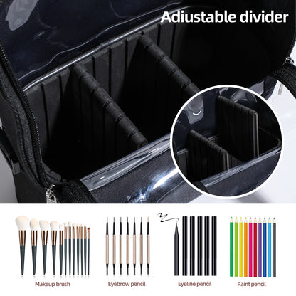 Black Professional Makeup Bag Organizer - Large Capacity Travel Cosmetic Case with Brush Holder, Adjustable V888-ELOSUNG32183