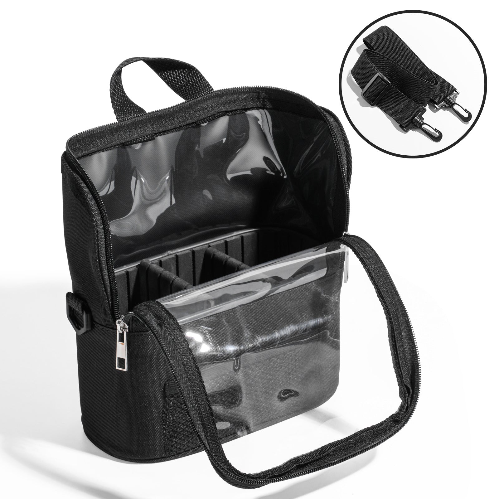 Black Professional Makeup Bag Organizer - Large Capacity Travel Cosmetic Case with Brush Holder, Adjustable V888-ELOSUNG32183