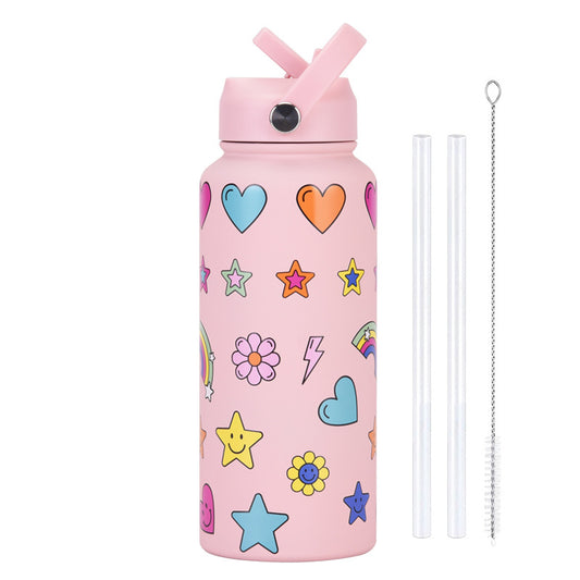 Style 11G Colorful Plaid Vibrant Fun Print 1L Stainless Steel Insulated Water Bottle - 32oz Large Capacity V888-ELOSUNG32190