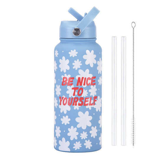 Style 19A Blue and White Plaid Vibrant Fun Print 1L Stainless Steel Insulated Water Bottle - 32oz Large V888-ELOSUNG32191