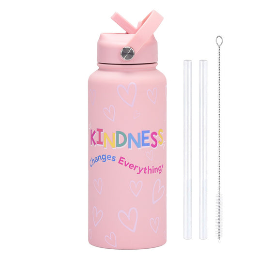 Style 11A Pink Vibrant Fun Print 1L Stainless Steel Insulated Water Bottle - 32oz Large Capacity with Straw V888-ELOSUNG32192