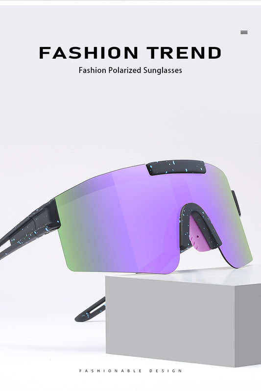 Blue Lenses With Black Temples Ultra-Light Polarized Sports Sunglasses - Wraparound Shield Design for Cycling V888-ELOSUNG32196