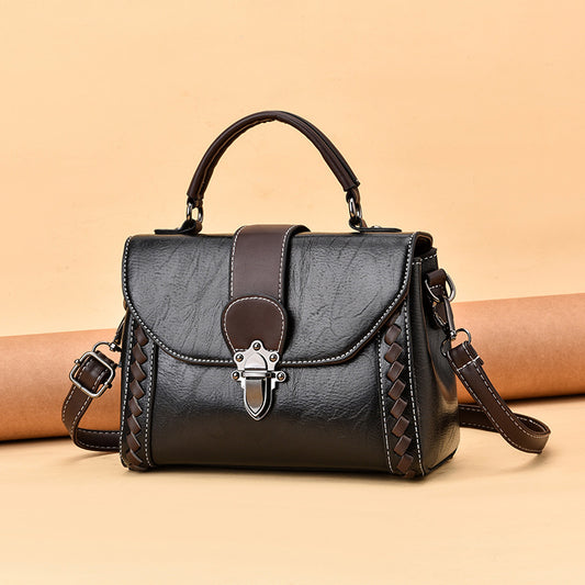 Black Elegant Women's PU Leather Top Handle Satchel - Versatile Crossbody Bag with Classic Clasp & Braided V888-ELOSUNG32200