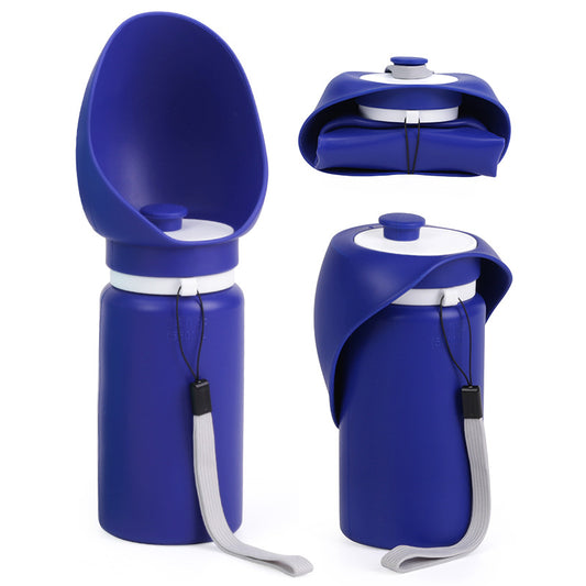 Dark Blue Portable Pet Dog Water Bottle 550ml - Foldable Food-Grade Silicone Travel Drinker with Leak-Proof V888-ELOSUNG32207