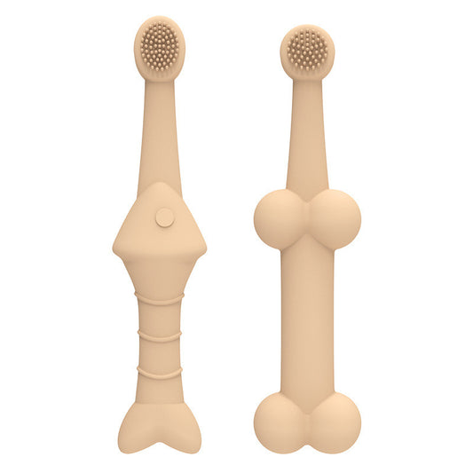 6 x Silicone Pet Toothbrush (3 Fish shape and 3 Bone shape) Beige Gentle Food-Grade Silicone Pet Toothbrush - V888-ELOSUNG32210