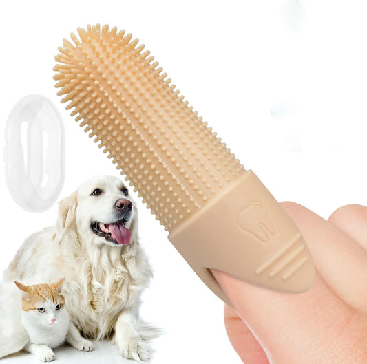 4 Pcs Beige Soft Silicone Pet Finger Toothbrush - Gentle Dental Care for Dogs & Cats, Tartar & Plaque Remover V888-ELOSUNG32213