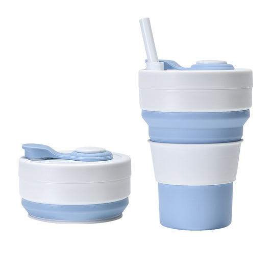 2 Pcs White and Blue 350ml Collapsible Silicone Travel Cup - Portable, Leak-Proof & Food-Grade Drinking Mug V888-ELOSUNG32217