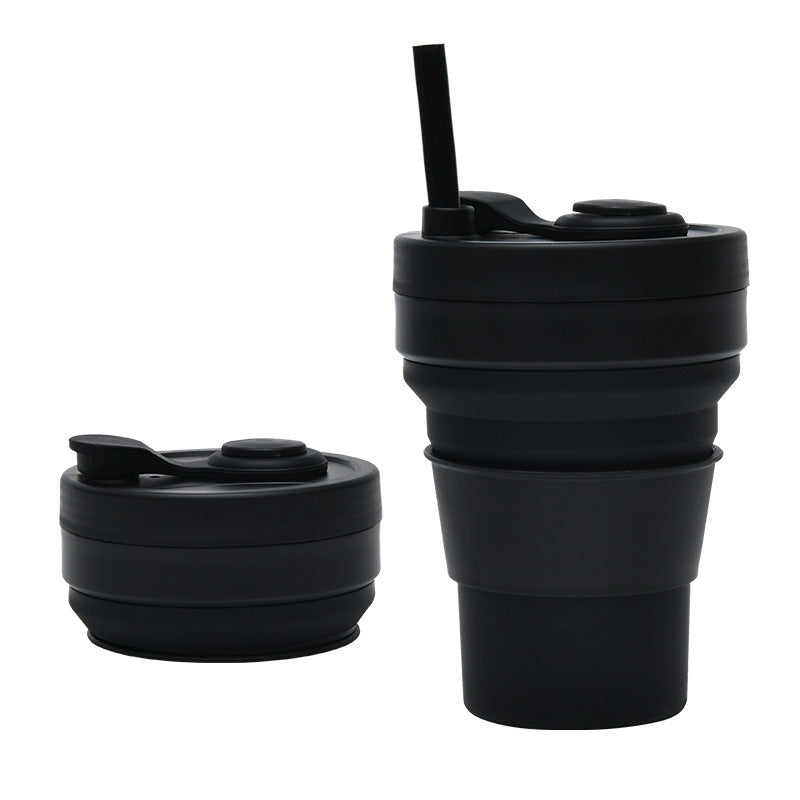 2 Pcs Black 350ml Collapsible Silicone Travel Cup - Portable, Leak-Proof & Food-Grade Drinking Mug with Lid, V888-ELOSUNG32222