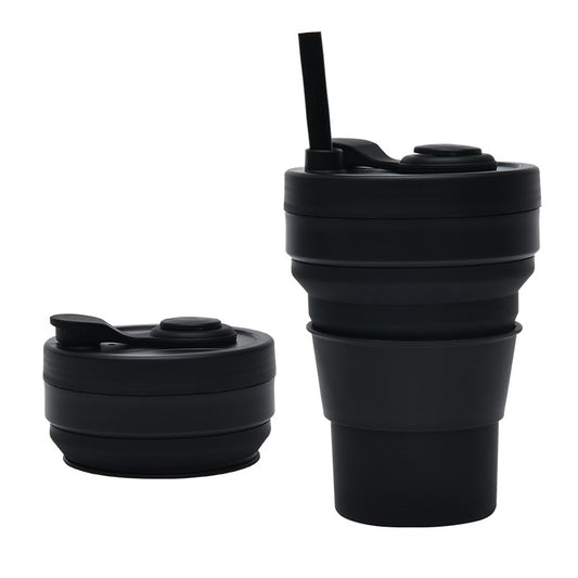 2 Pcs Black 350ml Collapsible Silicone Travel Cup - Portable, Leak-Proof & Food-Grade Drinking Mug with Lid, V888-ELOSUNG32222