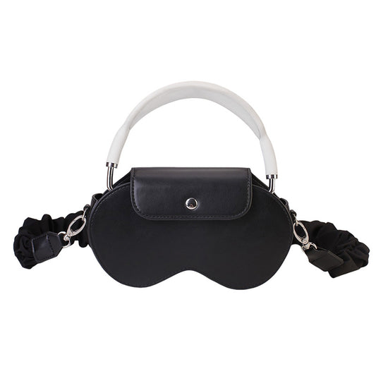 Black Chic PU Leather Crossbody Storage Bag for Apple AirPods Max - Protective Case with Ruched Fabric Strap V888-ELOSUNG32224