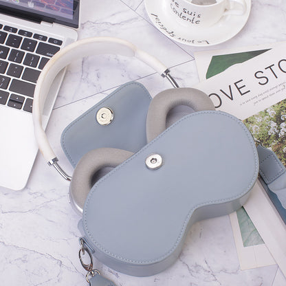 Black Chic PU Leather Crossbody Storage Bag for Apple AirPods Max - Protective Case with Ruched Fabric Strap V888-ELOSUNG32224