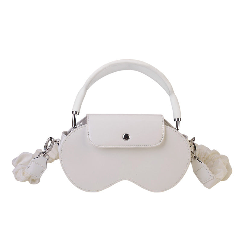 White Chic PU Leather Crossbody Storage Bag for Apple AirPods Max - Protective Case with Ruched Fabric Strap V888-ELOSUNG32225