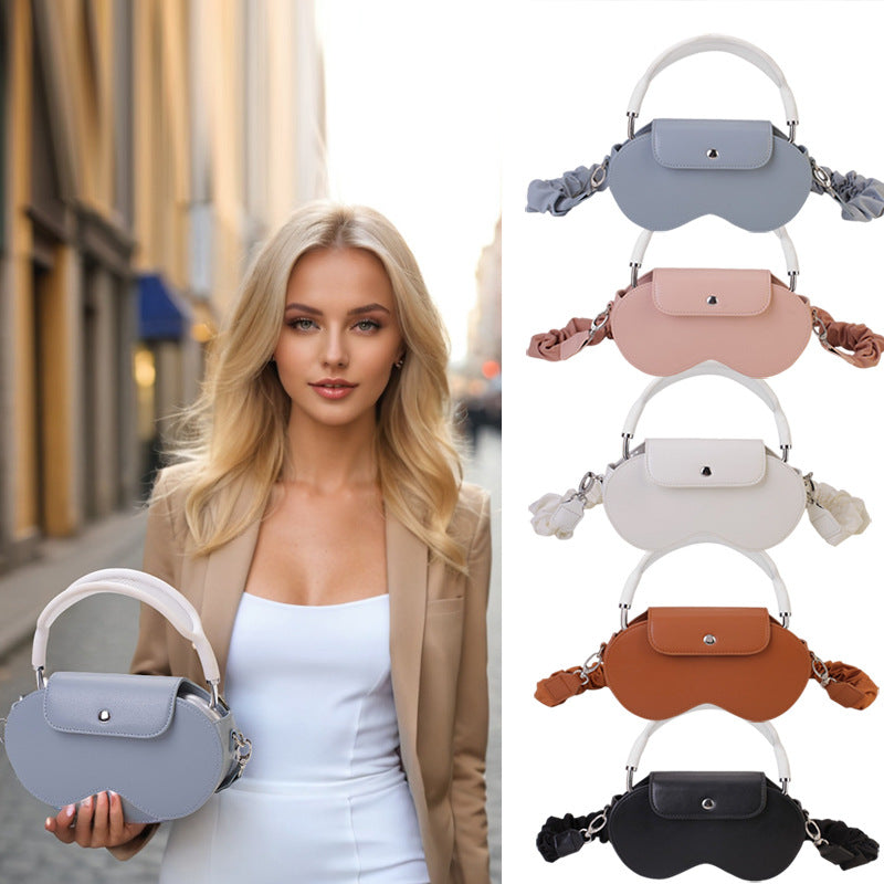 White Chic PU Leather Crossbody Storage Bag for Apple AirPods Max - Protective Case with Ruched Fabric Strap V888-ELOSUNG32225