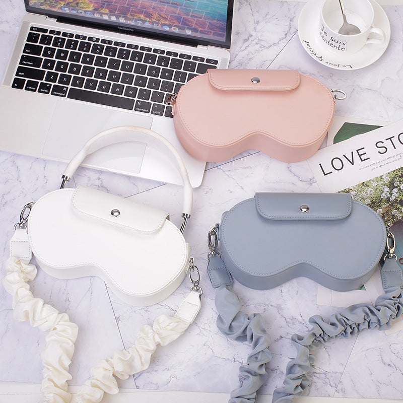 White Chic PU Leather Crossbody Storage Bag for Apple AirPods Max - Protective Case with Ruched Fabric Strap V888-ELOSUNG32225