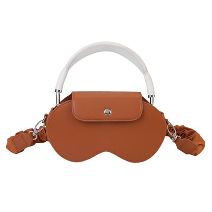 Brown Chic PU Leather Crossbody Storage Bag for Apple AirPods Max - Protective Case with Ruched Fabric Strap V888-ELOSUNG32227