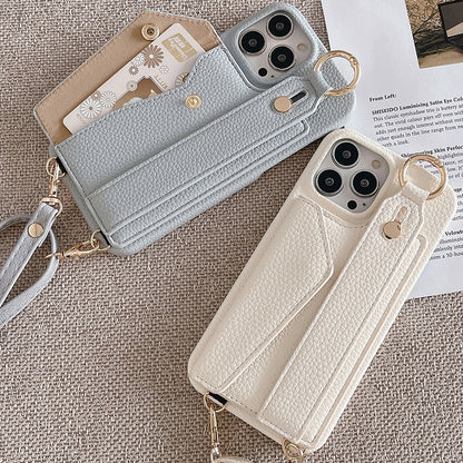 Red Chic PU Leather Crossbody Wallet Case for iPhone 16 Pro - Card Holder with Detachable Strap & Finger Ring V888-ELOSUNG32233