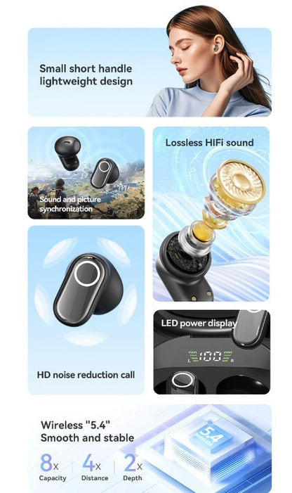 Purple Feather-Light TWS Earbuds - Bluetooth 5.4, Hi-Fi Sound, LED Display Case, 60H+ Playtime, Touch Control V888-ELOSUNG32241