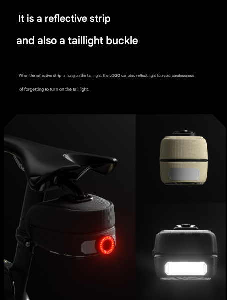 Khaki Compact Bike Saddle Bag - Quick-Release Water-Resistant Tail Pouch with Reflective Accents V888-ELOSUNG32248