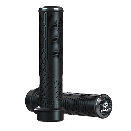 Black Ergonomic Lock-On Bike Grips - Anti-Slip TPR Rubber, Alloy Rings & Plugs for MTB & Commuter Bikes V888-ELOSUNG32249