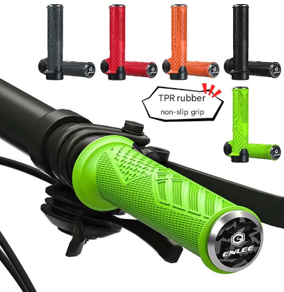 Black Ergonomic Lock-On Bike Grips - Anti-Slip TPR Rubber, Alloy Rings & Plugs for MTB & Commuter Bikes V888-ELOSUNG32249