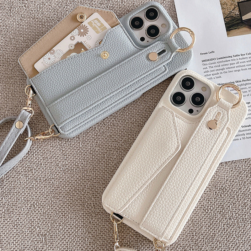 Beige Chic PU Leather Crossbody Wallet Case for iPhone 16 - Card Holder with Detachable Strap & Finger Ring V888-ELOSUNG32256