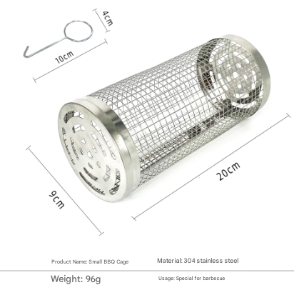 2 Pcs Size S Silver Rolling Stainless Steel BBQ Grill Basket - Cylindrical Grilling Cage for Veggies, Meats & V888-ELOSUNG32257