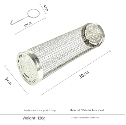 2 Pcs Size L Silver Rolling Stainless Steel BBQ Grill Basket - Cylindrical Grilling Cage for Veggies, Meats & V888-ELOSUNG32258