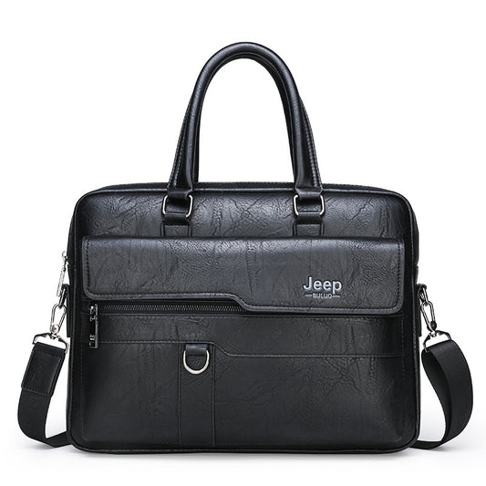 Black Men's PU Leather Briefcase - Vintage Style Laptop Messenger Bag, Crossbody Satchel for Business & Casual V888-ELOSUNG32267