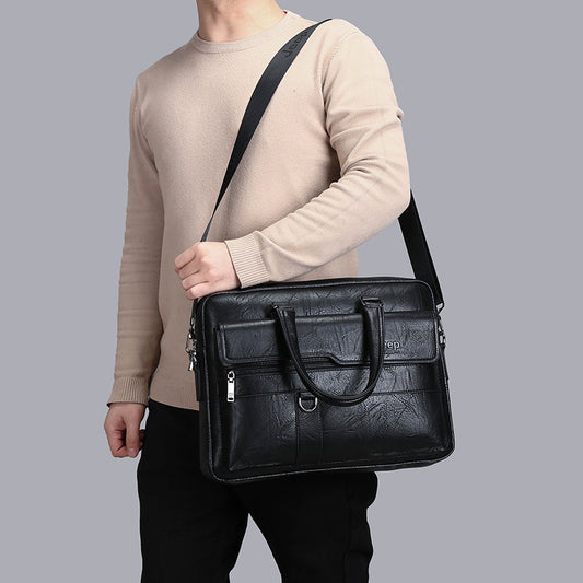 Black Men's PU Leather Briefcase - Vintage Style Laptop Messenger Bag, Crossbody Satchel for Business & Casual V888-ELOSUNG32267