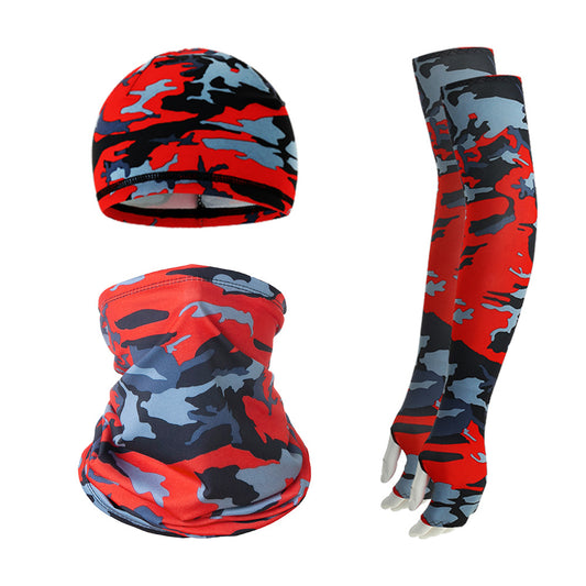 2 Sets Red And Grey Camouflage Cooling UV Protection Set - 2 Skull Cap, 2 Neck Gaiter & 4 Arm Sleeves for V888-ELOSUNG32273