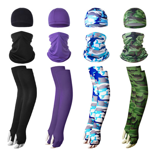 2 Sets Red And Grey Camouflage Cooling UV Protection Set - 2 Skull Cap, 2 Neck Gaiter & 4 Arm Sleeves for V888-ELOSUNG32273