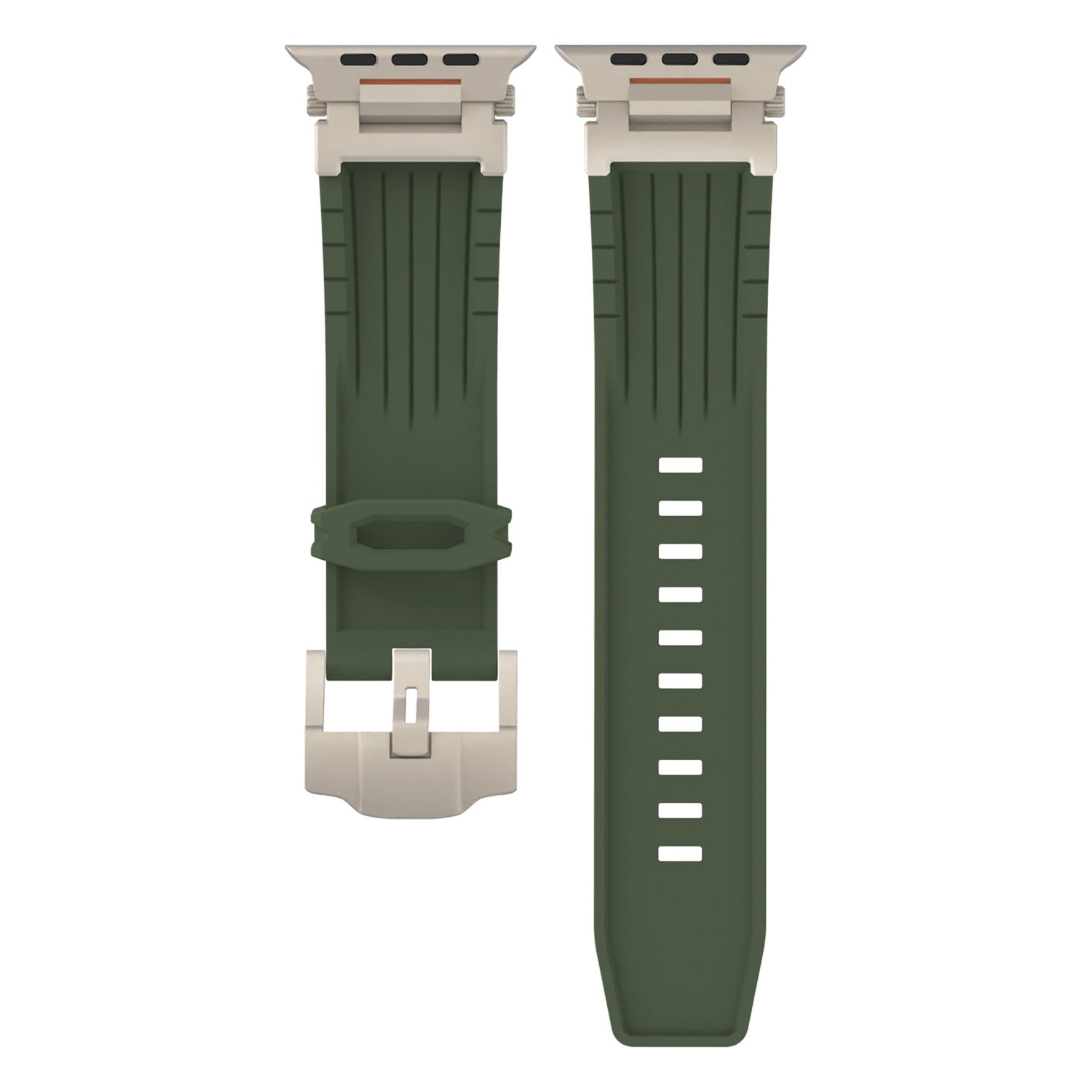 Olive Green Rugged Tactical Silicone Strap for Apple Watch Ultra & Series - Heavy-Duty Metal Clasp V888-ELOSUNG32277