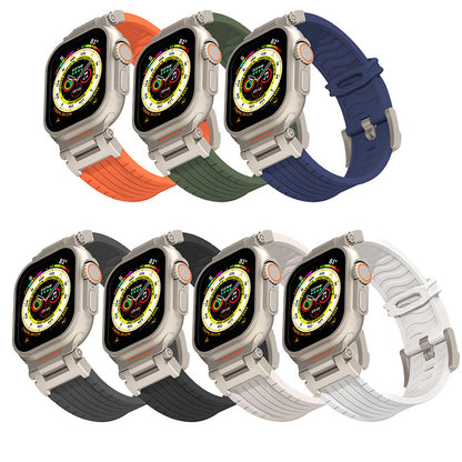 Olive Green Rugged Tactical Silicone Strap for Apple Watch Ultra & Series - Heavy-Duty Metal Clasp V888-ELOSUNG32277