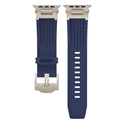 Dark Blue Rugged Tactical Silicone Strap for Apple Watch Ultra & Series - Heavy-Duty Metal Clasp V888-ELOSUNG32278