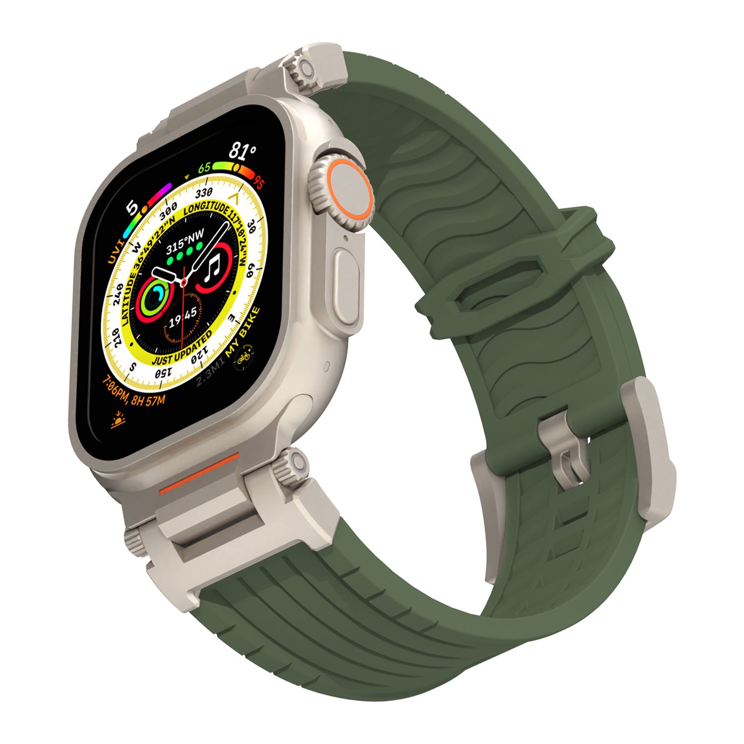 Dark Grey Rugged Tactical Silicone Strap for Apple Watch Ultra & Series - Heavy-Duty Metal Clasp V888-ELOSUNG32279