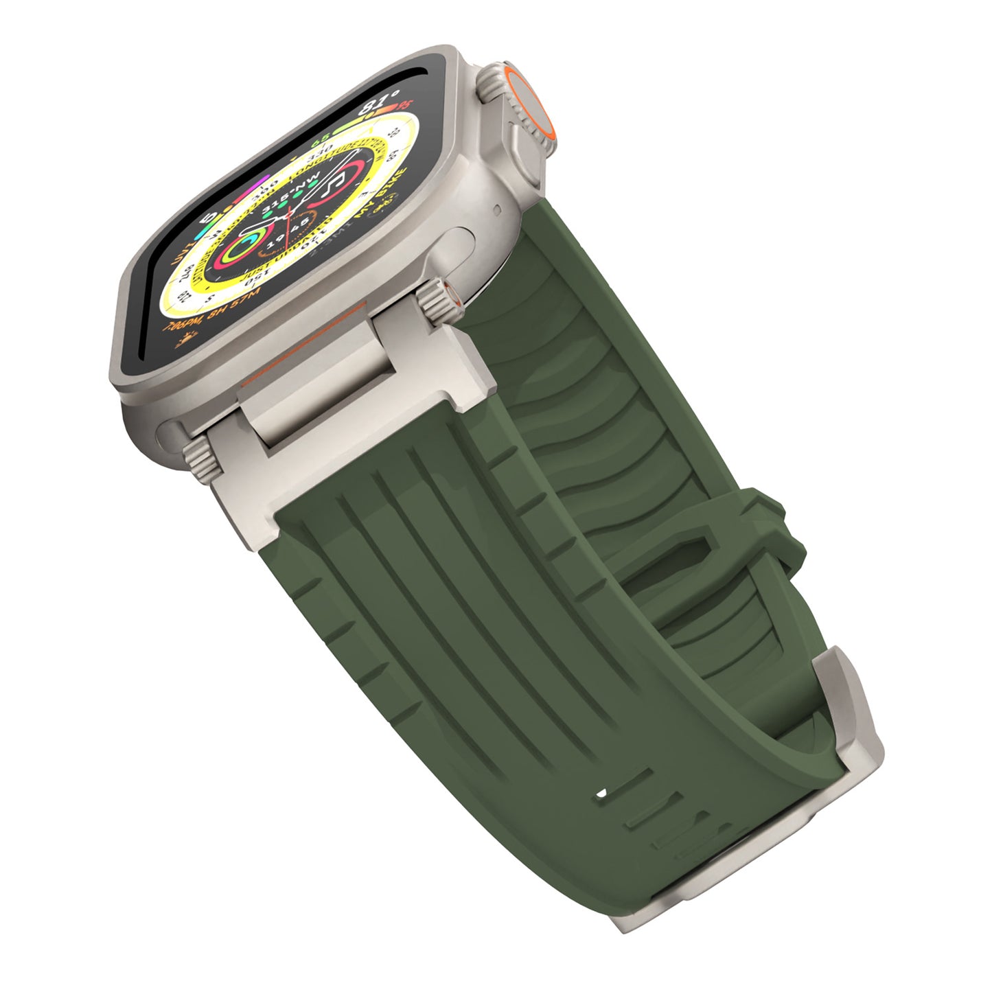 Beige Rugged Tactical Silicone Strap for Apple Watch Ultra & Series - Heavy-Duty Metal Clasp V888-ELOSUNG32281