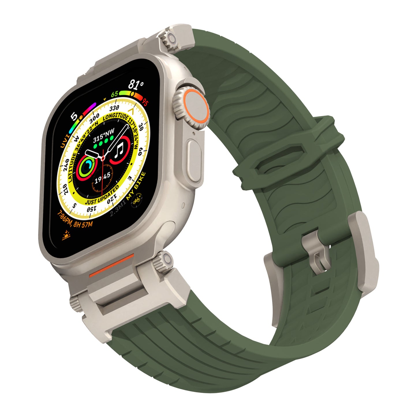White Rugged Tactical Silicone Strap for Apple Watch Ultra & Series - Heavy-Duty Metal Clasp V888-ELOSUNG32282