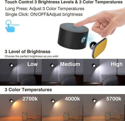 Black Rechargeable LED Magnetic Wall Light - Touch Control, 3 Colors & Dimmable, USB Portable Night Lamp for V888-ELOSUNG32286