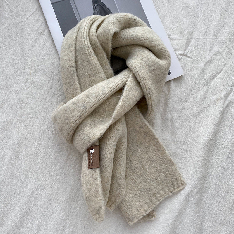 Beige Luxuriously Soft Wool Blend Knit Scarf - Cozy Warm Solid Colour Unisex Winter Essential V888-ELOSUNG32291
