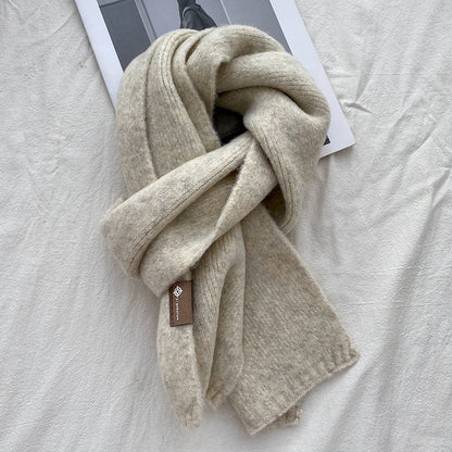 Beige Luxuriously Soft Wool Blend Knit Scarf - Cozy Warm Solid Colour Unisex Winter Essential V888-ELOSUNG32291