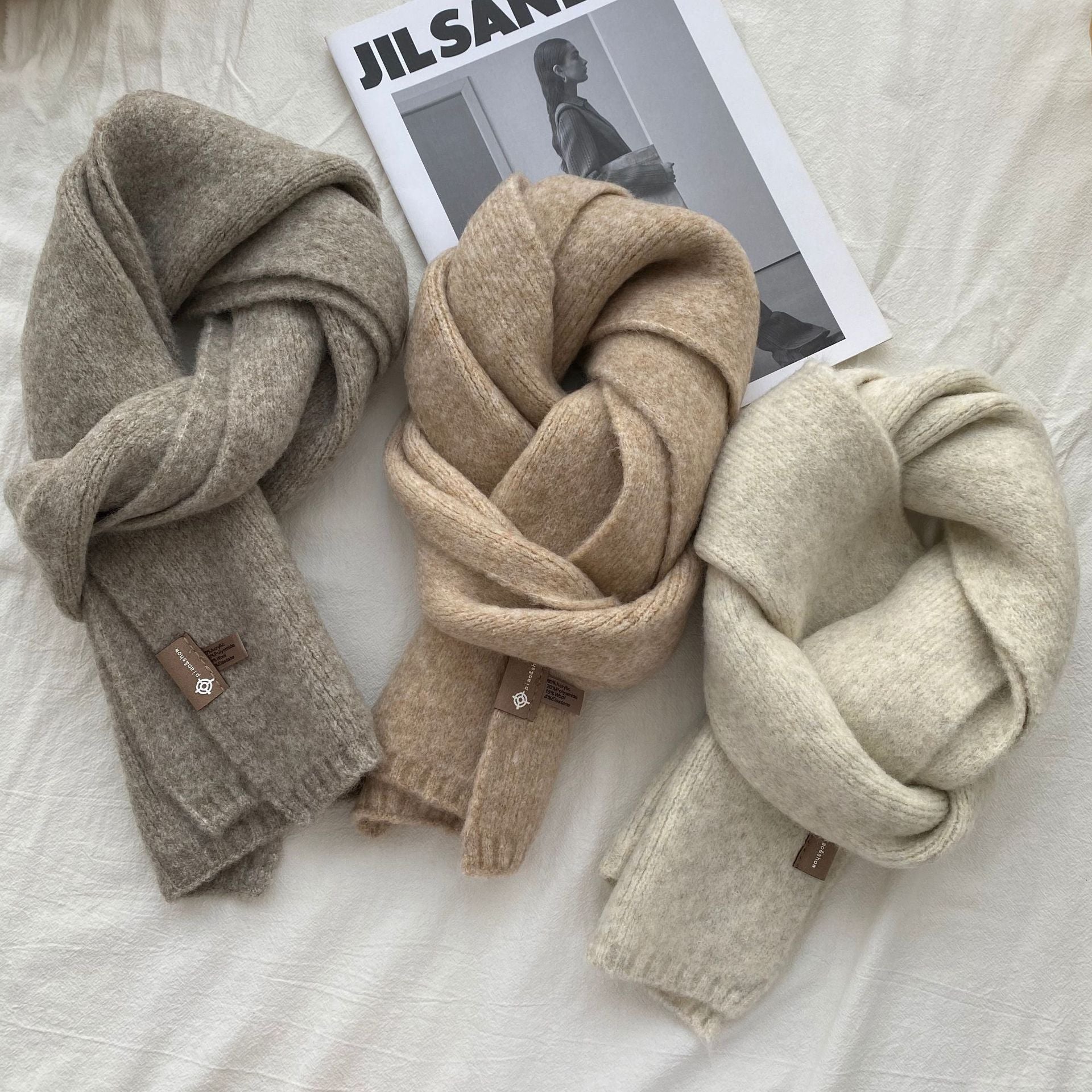 Beige Luxuriously Soft Wool Blend Knit Scarf - Cozy Warm Solid Colour Unisex Winter Essential V888-ELOSUNG32291