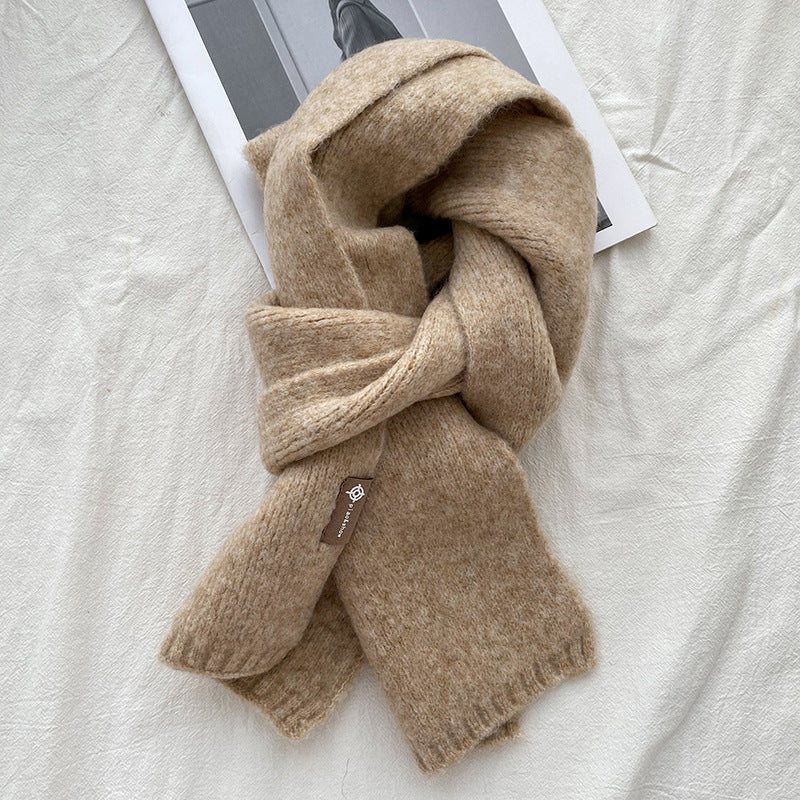 Khaki Luxuriously Soft Wool Blend Knit Scarf - Cozy Warm Solid Colour Unisex Winter Essential V888-ELOSUNG32292
